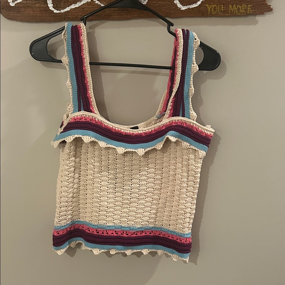 Marc New York Cream and Blue Crochet Crop Top